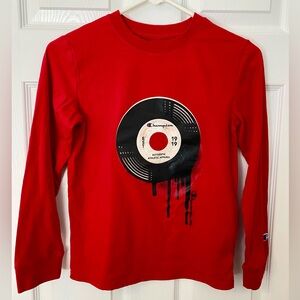 Boys Champion Long Sleeve Tee, Melting Vinyl Record on front; Size M